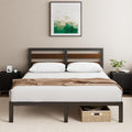 zinus kai bettgestell 140x200 cm mit bambus kopfteil - metallbett 140x200 mit metall-lattenrost - 254 cm hohe plattform mit freiraum darunter - kein boxspringbett erforderlich - schwarzbraun