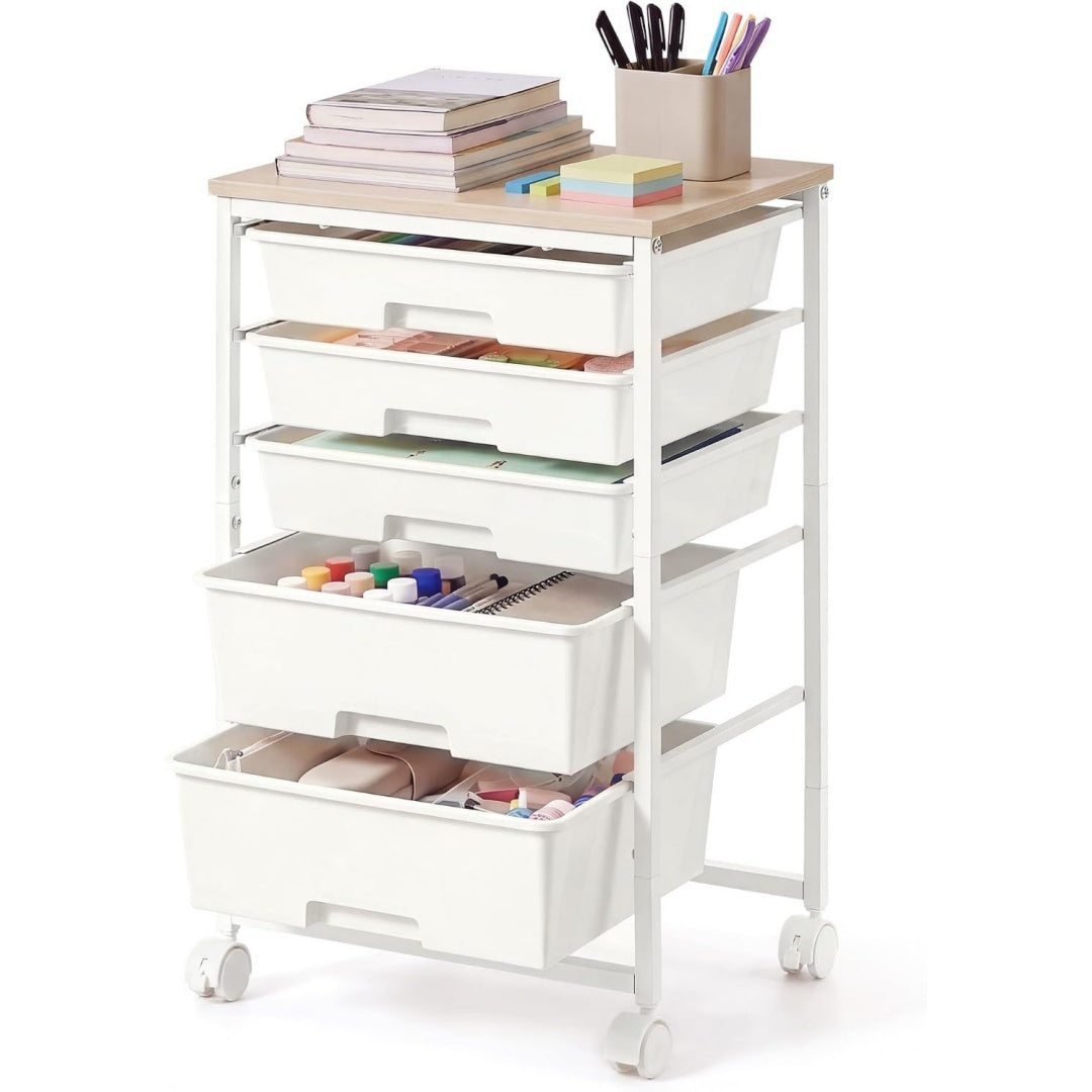 rollwagen mit schubladen 5 ebenen nischenwagen mit rollen rollcontainer organizer fuer kueche und bad 395 x 285 x 63 cm weiss benco kollektion lrc005w101