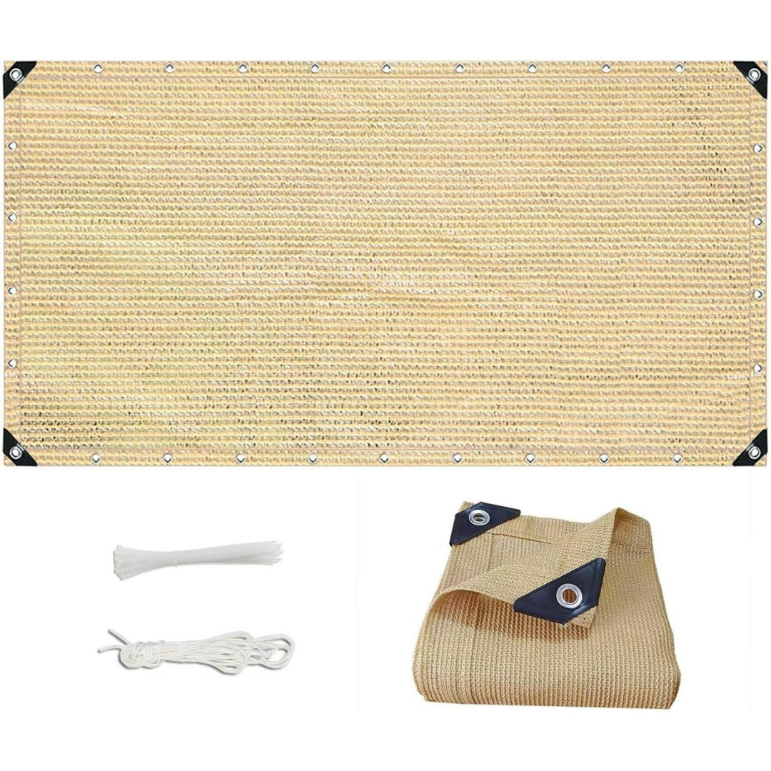 balkon sonnenschutz ohne bohren 130x850cm schattiernetz winddurchlaessig zaun sichtschutz mit kabelbinder und kordel fuer balkongelaender terasse gaerten - beige