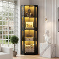 eckvitrine mit glastueren tall 165cm eck buecherregal mit 3 farben led beleuchtung 4-ebenen vitrinenschrank sammlervitrine fuer wohnzimmer schlafzimmer buero schwarz