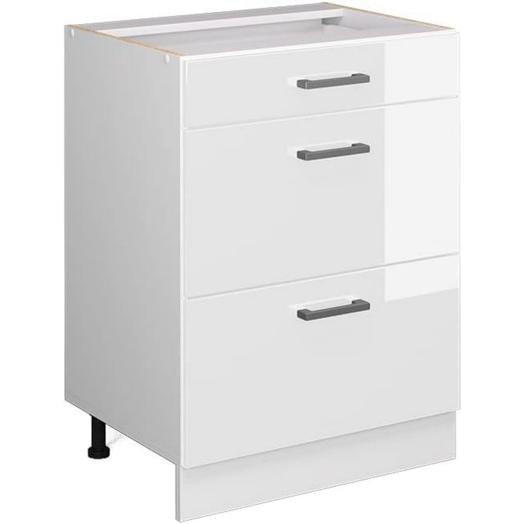 vicco kuechenunterschrank r-line weiss hochglanz 60 cm mit schubladen ohne arbeitsplatte zur freien kombination innerhalb modularer kuechensysteme