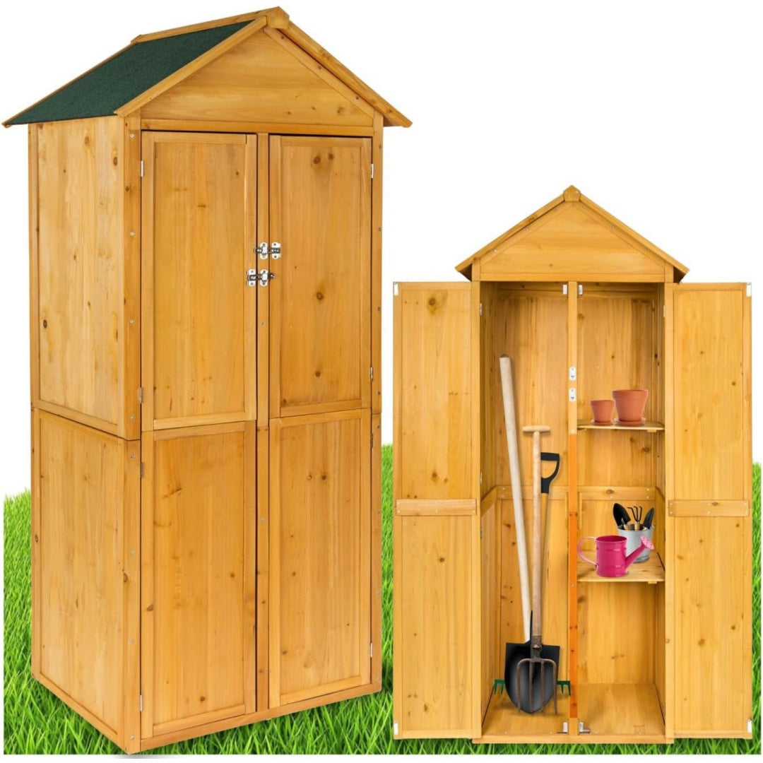 tectake holz gartenschrank outdoor schrank wetterfest 805 x 60 x 2135 cm geraeteschrank mit 2 regal boeden terrassenschrank balkonschrank geraetehaus garten moebel