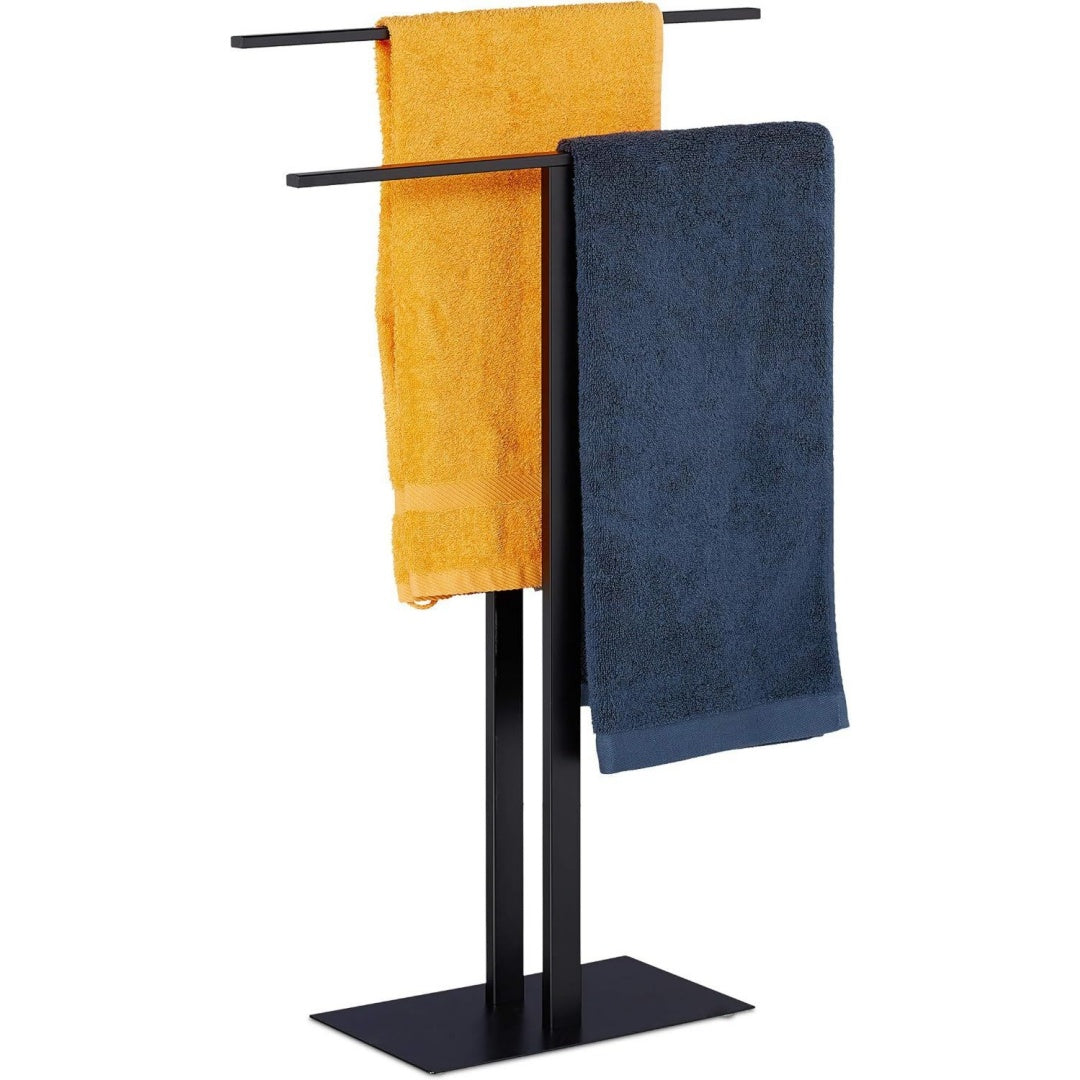 relaxdays handtuchstaender 2 stangen freistehend badezimmer eisen doppelhandtuchhalter hbt 82 x 50 x 19 cm schwarz