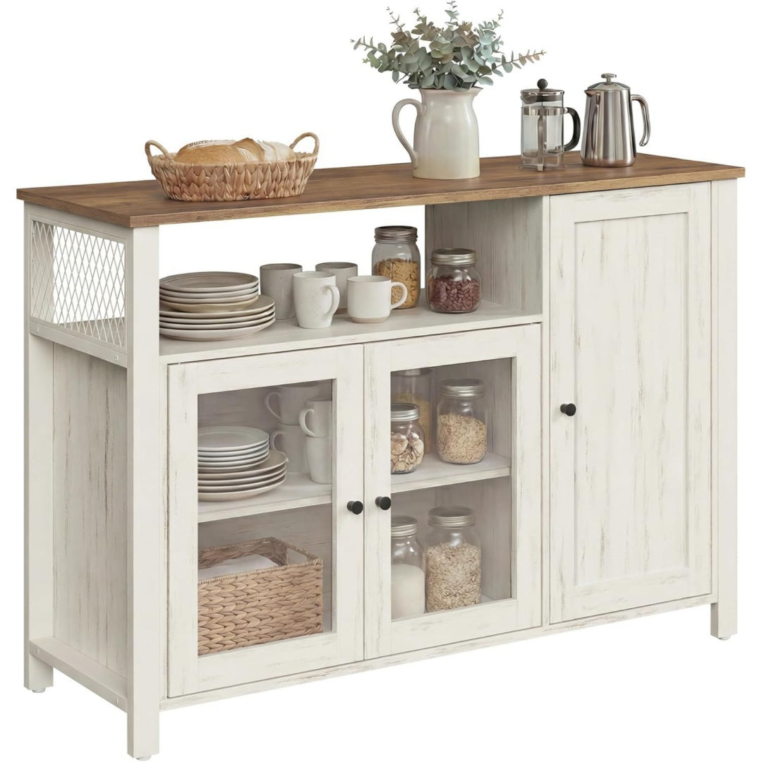 sideboard kuechenschrank mit 3 tueren 33 x 110 x 75 cm aufbewahrungsschrank fuer wohnzimmer kueche esszimmer industriestil rustikales weiss daxton kollektion lsc096wj02